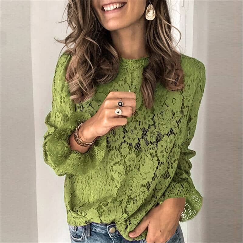 Blusa Casual de Renda Corindo Blusa Importe Go Verde P 