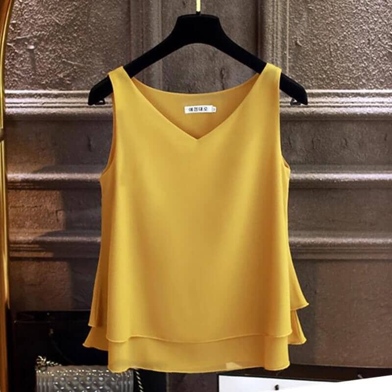 Blusa Regata de Chiffon Himere Blusa Importe Go Amarelo P 