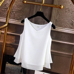 Blusa Regata de Chiffon Himere Blusa Importe Go Branco P 