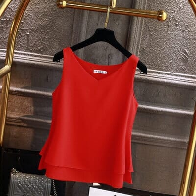 Blusa Regata de Chiffon Himere Blusa Importe Go Vermelho P 