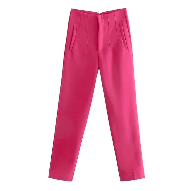 TRAF-Calças de escritório de cintura alta femininas, calças formais de escritório, calças lápis, pretas, rosa, brancas para senhoras, moda Importe Go Fúcsia XL 